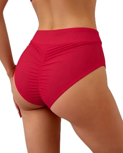 WODECASA Women’s High Waisted Bikini Bottoms Ruched Scrunch Butt Swim Briefs Tummy Control High Cut Bathing Suit Bottom 2026 in Kuwait