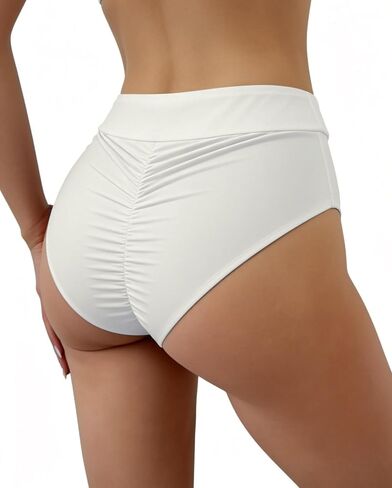 WODECASA Women’s High Waisted Bikini Bottoms Ruched Scrunch Butt Swim Briefs Tummy Control High Cut Bathing Suit Bottom 2026 in Kuwait