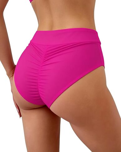 WODECASA Women’s High Waisted Bikini Bottoms Ruched Scrunch Butt Swim Briefs Tummy Control High Cut Bathing Suit Bottom 2026 in Kuwait