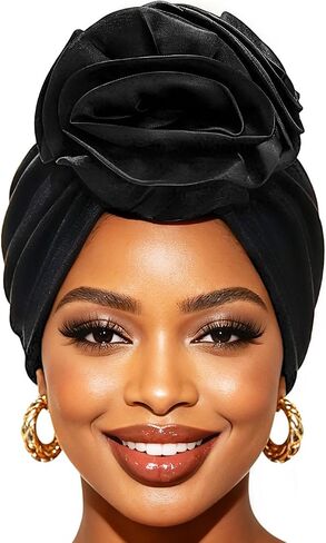 Urieo Gele African Head Wrap Black Pre-tied Turban Headdress for Women in Kuwait