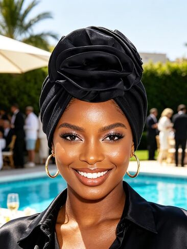 Urieo Gele African Head Wrap Black Pre-tied Turban Headdress for Women in Kuwait