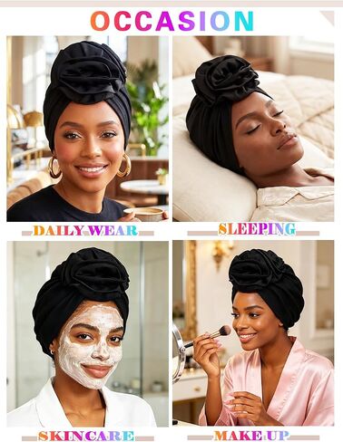 Urieo Gele African Head Wrap Black Pre-tied Turban Headdress for Women in Kuwait