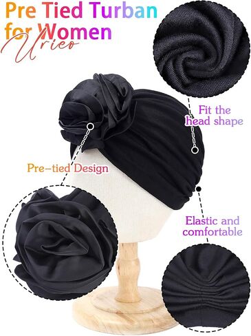 Urieo Gele African Head Wrap Black Pre-tied Turban Headdress for Women in Kuwait