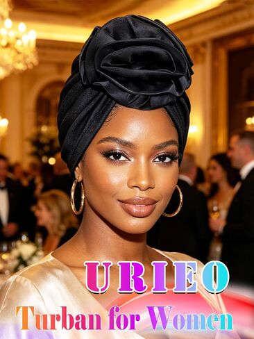 Urieo Gele African Head Wrap Black Pre-tied Turban Headdress for Women in Kuwait