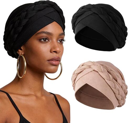 XEPST 2 Pieces African Turbans Pre-Tied Double Twisted Braid Head Wraps for Women, Hair Wraps Cover Chemo Headwear for Women in Kuwait