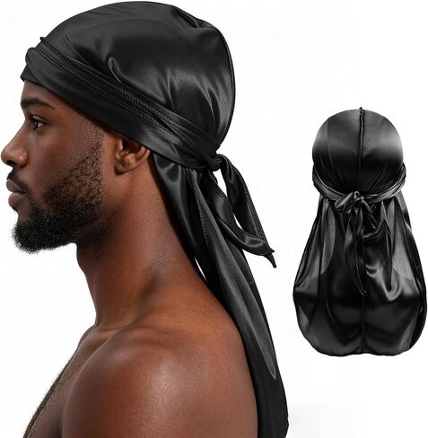 Eohak النساء الرجال حريري الساتان Durag رئيس التفاف Durag اضافية طويلة ذيول لينة السلس القراصنة عمامة الحجاب in Kuwait