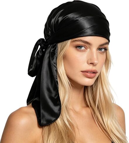 Eohak النساء الرجال حريري الساتان Durag رئيس التفاف Durag اضافية طويلة ذيول لينة السلس القراصنة عمامة الحجاب in Kuwait