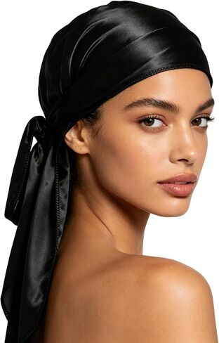 Eohak النساء الرجال حريري الساتان Durag رئيس التفاف Durag اضافية طويلة ذيول لينة السلس القراصنة عمامة الحجاب in Kuwait