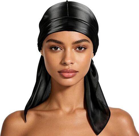 Eohak النساء الرجال حريري الساتان Durag رئيس التفاف Durag اضافية طويلة ذيول لينة السلس القراصنة عمامة الحجاب in Kuwait