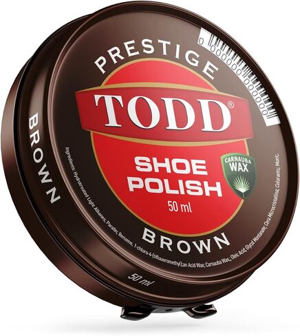 TODD Prestige Shoe Polish Brown Dark Tan High Gloss with Carnauba Wax 1.125 OZ. | Shine and Protect for Leather Shoes, Boots, Bags | Metal Tin | 50ml in Saudi Arabia