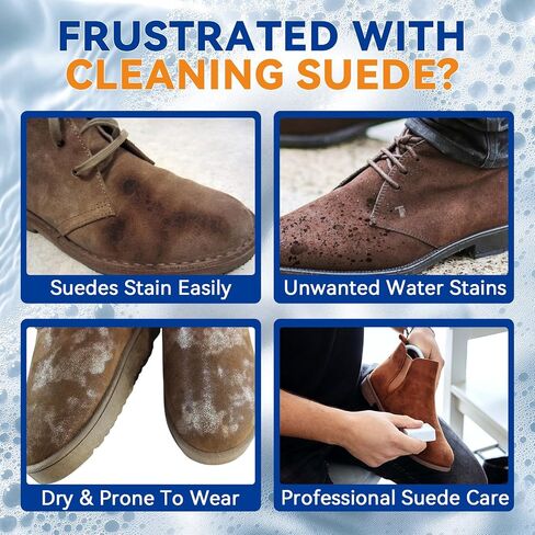 Suede Shoes Cleaner, Suede and Nubuck Cleaner with Brush & Towel, Shoe Cleaner Remove Stain & Water Mark for Suede Fabric (Blue) in Saudi Arabia