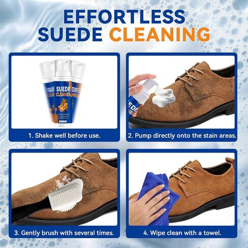 Suede Shoes Cleaner, Suede and Nubuck Cleaner with Brush & Towel, Shoe Cleaner Remove Stain & Water Mark for Suede Fabric (Blue) in Saudi Arabia