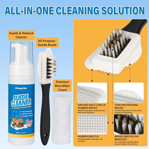 Suede Cleaner Kit, 6.76 oz Suede & Nubuck Shoe Cleaner with Brush & Microfiber Towel – Cleans & Restores Suede from Dirt, Stains & Water Marks on Shoes, Boots, Sneakers, Jackets, Bags & Purses in Saudi Arabia