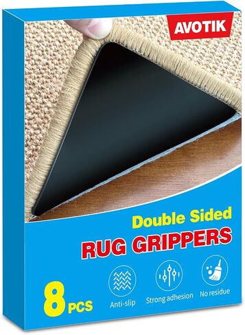 Rug Gripper for Hardwood Floors: No Damage Rug Grip for Area Rugs on Carpet & Hardwood Floors – Strong Hold, Safe for All Flooring (8PCS) in Kuwait