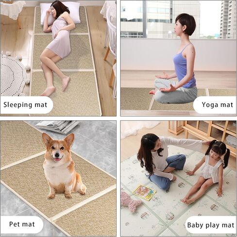 Japanese Tatami Mat Foldable Floor Mats Non-Slip Futon Mattress Sleeping Mat Summer Yoga Mat Indoor Outdoor Runner Rug Area Rug for Bedroom Living Room,Grey in Kuwait