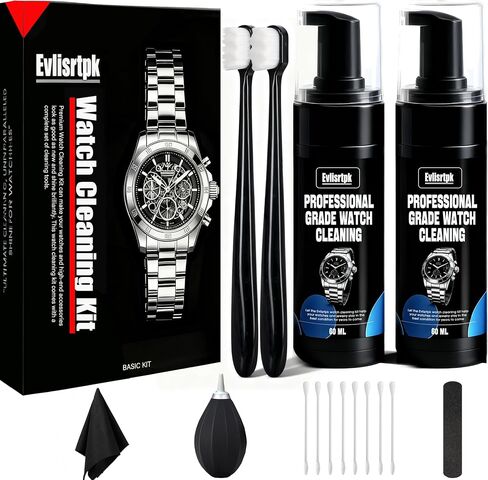 Watch Cleaning & Polishing Kit - Ultra-Gentle Micro-Foam Deep Cleans Bracelets, Cases & Bezels - All-in-One Kit: Cleaner, Brushes, Cloths, Swabs, Polishing & Dusting Tools for Watches & Jewelry in Saudi Arabia