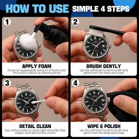 Watch Cleaning & Polishing Kit - Ultra-Gentle Micro-Foam Deep Cleans Bracelets, Cases & Bezels - All-in-One Kit: Cleaner, Brushes, Cloths, Swabs, Polishing & Dusting Tools for Watches & Jewelry in Saudi Arabia