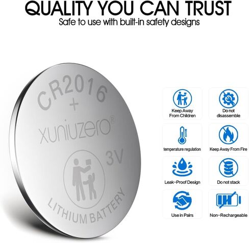 CR2016 3v Coin battery12 Pack for Child Safety, Compatible with Remotes, Key Fobs, Glucose Monitors - 7 Years Shelf Life in Kuwait