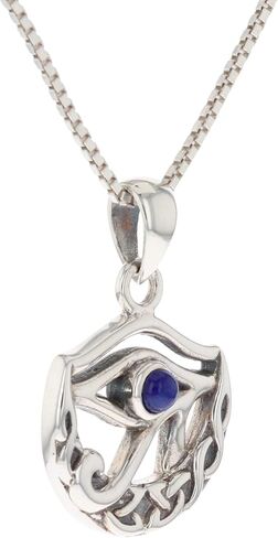 Jewelry Trends Sterling Silver Celtic Moon Eye of Horus Pendant with Synthetic Lapis on 18 Inch Necklace | Includes 18" sterling silver box chain. Pendant features Eye of Horus, Celtic moon and lapis accents in Saudi Arabia