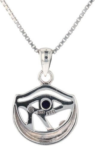 Jewelry Trends Sterling Silver Celtic Moon Eye of Horus Pendant with Synthetic Lapis on 18 Inch Necklace | Includes 18" sterling silver box chain. Pendant features Eye of Horus, Celtic moon and lapis accents in Saudi Arabia
