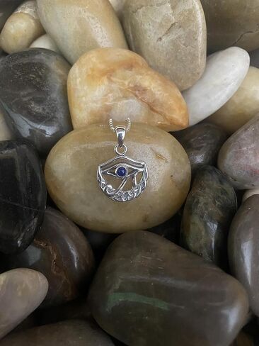 Jewelry Trends Sterling Silver Celtic Moon Eye of Horus Pendant with Synthetic Lapis on 18 Inch Necklace | Includes 18" sterling silver box chain. Pendant features Eye of Horus, Celtic moon and lapis accents in Saudi Arabia