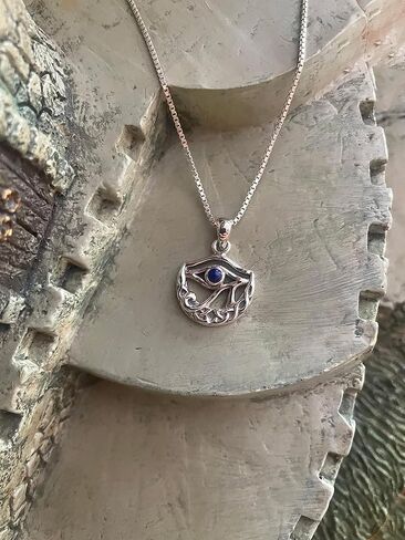 Jewelry Trends Sterling Silver Celtic Moon Eye of Horus Pendant with Synthetic Lapis on 18 Inch Necklace | Includes 18" sterling silver box chain. Pendant features Eye of Horus, Celtic moon and lapis accents in Saudi Arabia