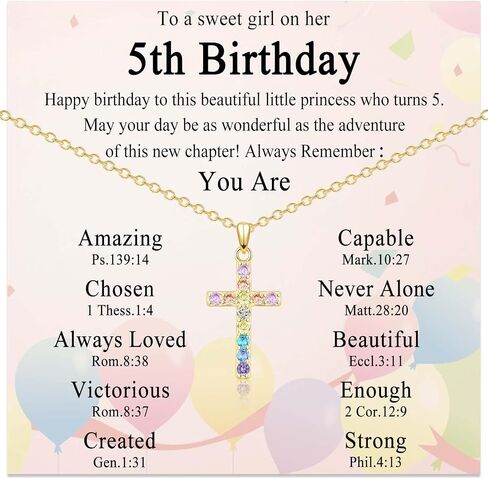 3-10 Year Old Girls Birthday Gifts, Gold Colorful Cross Necklace Jewelry Happy Birthday Present for Girls Daughter Granddaughter Sister Niece with Card in Saudi Arabia