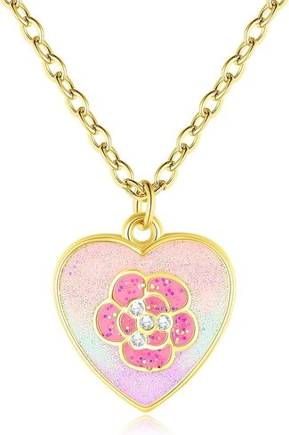 Girls Necklace for Kids Toddler - 18K Gold Plated 316L Stainless Steel Jewelry with Butterfly, Heart, Cat, Bowknot & Sunflower Pendants, Iridescent Birthday Gifts for Daughter Granddaughter in Saudi Arabia