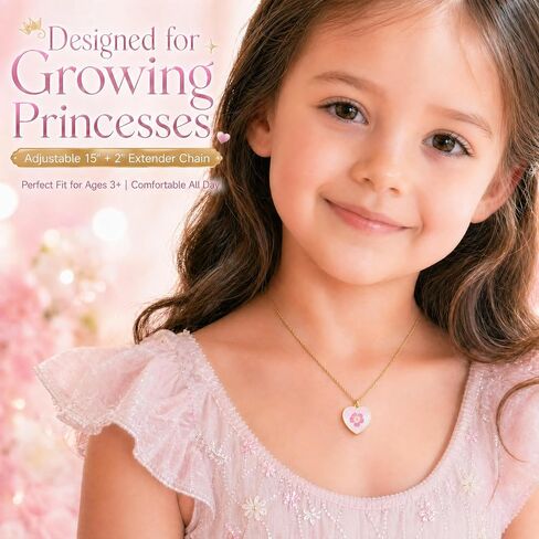 Girls Necklace for Kids Toddler - 18K Gold Plated 316L Stainless Steel Jewelry with Butterfly, Heart, Cat, Bowknot & Sunflower Pendants, Iridescent Birthday Gifts for Daughter Granddaughter in Saudi Arabia