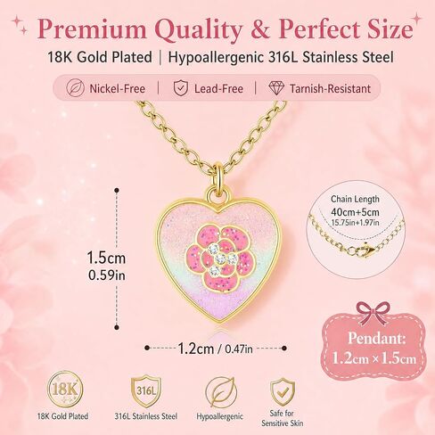 Girls Necklace for Kids Toddler - 18K Gold Plated 316L Stainless Steel Jewelry with Butterfly, Heart, Cat, Bowknot & Sunflower Pendants, Iridescent Birthday Gifts for Daughter Granddaughter in Saudi Arabia