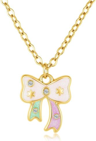 Girls Necklace for Kids Toddler - 18K Gold Plated 316L Stainless Steel Jewelry with Butterfly, Heart, Cat, Bowknot & Sunflower Pendants, Iridescent Birthday Gifts for Daughter Granddaughter in Saudi Arabia