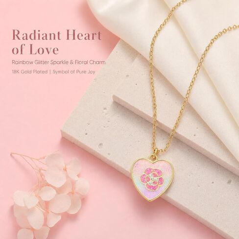 Girls Necklace for Kids Toddler - 18K Gold Plated 316L Stainless Steel Jewelry with Butterfly, Heart, Cat, Bowknot & Sunflower Pendants, Iridescent Birthday Gifts for Daughter Granddaughter in Saudi Arabia