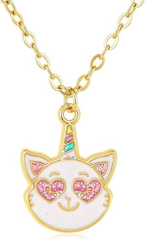 Girls Necklace for Kids Toddler - 18K Gold Plated 316L Stainless Steel Jewelry with Butterfly, Heart, Cat, Bowknot & Sunflower Pendants, Iridescent Birthday Gifts for Daughter Granddaughter in Saudi Arabia