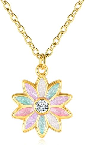 Girls Necklace for Kids Toddler - 18K Gold Plated 316L Stainless Steel Jewelry with Butterfly, Heart, Cat, Bowknot & Sunflower Pendants, Iridescent Birthday Gifts for Daughter Granddaughter in Saudi Arabia