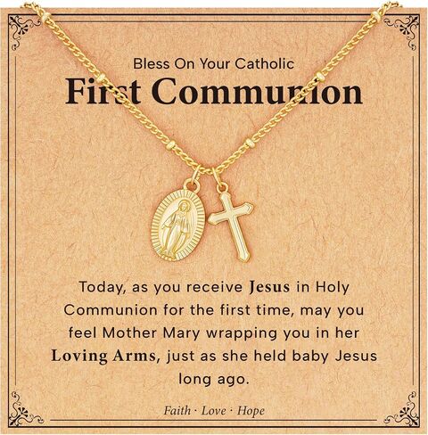 Catholic First Communion Confirmation Baptism Godmother Gifts — Virgin Mary Cross Necklace, Christian Jewelry for Girls and Women in Saudi Arabia