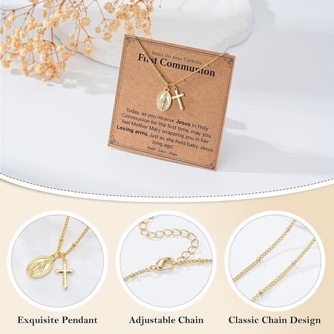 Catholic First Communion Confirmation Baptism Godmother Gifts — Virgin Mary Cross Necklace, Christian Jewelry for Girls and Women in Saudi Arabia