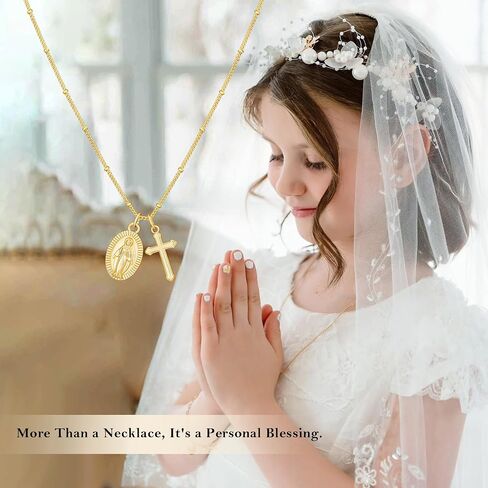 Catholic First Communion Confirmation Baptism Godmother Gifts — Virgin Mary Cross Necklace, Christian Jewelry for Girls and Women in Saudi Arabia