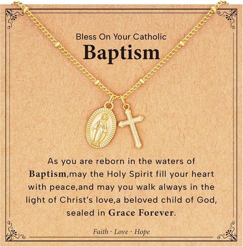 Catholic First Communion Confirmation Baptism Godmother Gifts — Virgin Mary Cross Necklace, Christian Jewelry for Girls and Women in Saudi Arabia