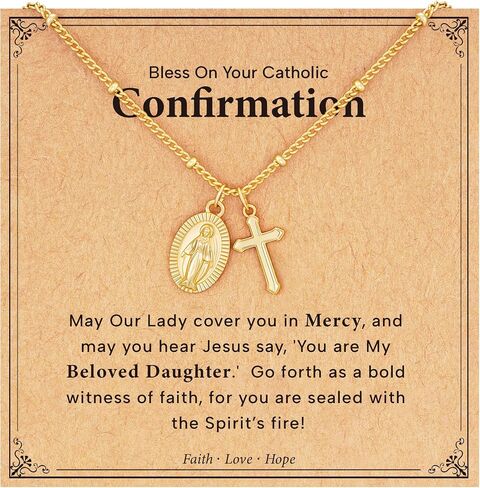 Catholic First Communion Confirmation Baptism Godmother Gifts — Virgin Mary Cross Necklace, Christian Jewelry for Girls and Women in Saudi Arabia