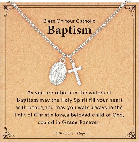 Catholic First Communion Confirmation Baptism Godmother Gifts — Virgin Mary Cross Necklace, Christian Jewelry for Girls and Women in Saudi Arabia