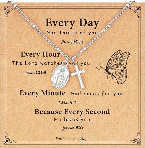 Catholic First Communion Confirmation Baptism Godmother Gifts — Virgin Mary Cross Necklace, Christian Jewelry for Girls and Women in Saudi Arabia