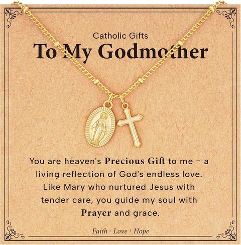 Catholic First Communion Confirmation Baptism Godmother Gifts — Virgin Mary Cross Necklace, Christian Jewelry for Girls and Women in Saudi Arabia