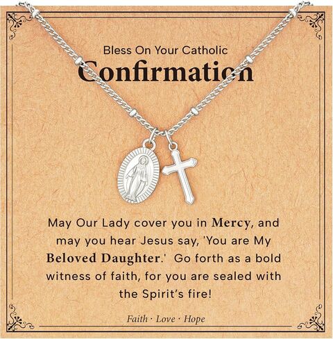 Catholic First Communion Confirmation Baptism Godmother Gifts — Virgin Mary Cross Necklace, Christian Jewelry for Girls and Women in Saudi Arabia