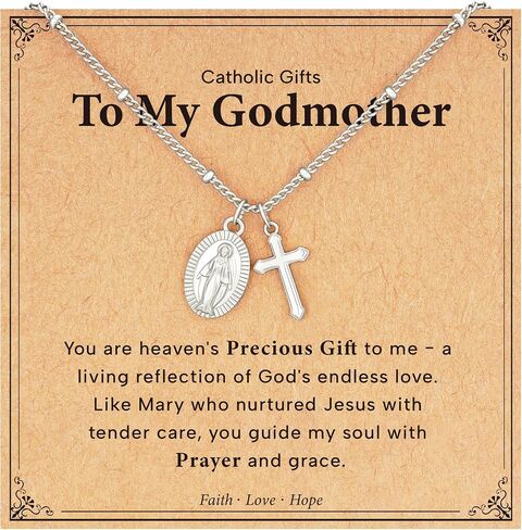 Catholic First Communion Confirmation Baptism Godmother Gifts — Virgin Mary Cross Necklace, Christian Jewelry for Girls and Women in Saudi Arabia