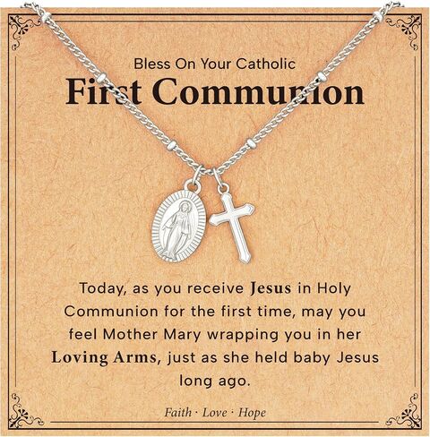 Catholic First Communion Confirmation Baptism Godmother Gifts — Virgin Mary Cross Necklace, Christian Jewelry for Girls and Women in Saudi Arabia