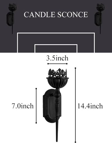 Wall Sconce Candle Holder Set of 2, Black Wall-Mounted Metal Candle Holders, Gothic Crown and Scepter Design Hanging Iron Candle Sconce Stand for Living Room Home Decoration in Saudi Arabia