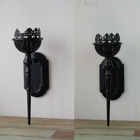 Wall Sconce Candle Holder Set of 2, Black Wall-Mounted Metal Candle Holders, Gothic Crown and Scepter Design Hanging Iron Candle Sconce Stand for Living Room Home Decoration in Saudi Arabia