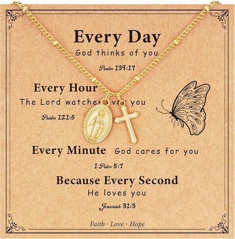 Catholic First Communion Confirmation Baptism Godmother Gifts — Virgin Mary Cross Necklace, Christian Jewelry for Girls and Women in Saudi Arabia