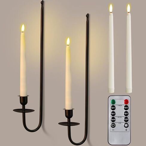 Tessco for you Metal Wall Mount Candle Sconces with 9.6" LED Flameless Taper Candles and Remote Timer 16.5" Wall Hanging Sconces Set for Living Room Fireplace Hallway Stairway(Dark,2 Set) in Saudi Arabia