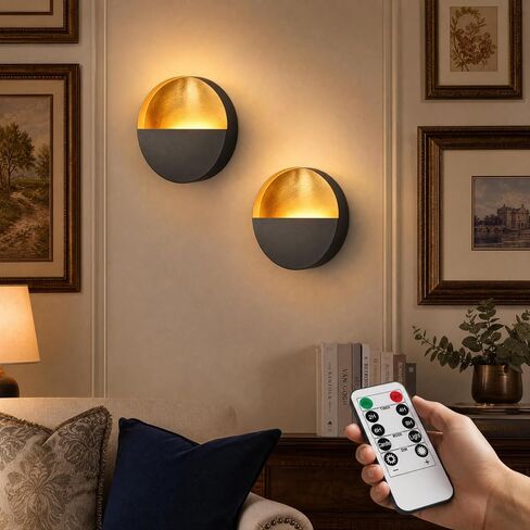 6.5-inch Eclipse Wall Sconces Wireless Battery Operated Candle Holders with LED Tea Lights, Set of 2, for Living Room, Bedroom, Bathroom, Dining Room & Hallway (Dark Bronze + Gold Leaf Interior) in Kuwait